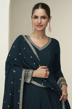 Teal Premium Silk Anarkali Dress for Wedding with Thread and Sequins Embroidery Work