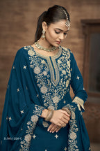 Teal Vichitra Silk Embroidered Pakistani Skirt Suit