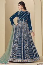 Teal Velvet Suit Women Anarkali with Dori and Sequins Work