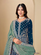 Teal Velvet Suit Women Anarkali with Dori and Sequins Work