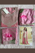 Baby Pink Chinon Silk Sharara Suit For Indian & Pakistani Wedding Festival - Thread & Sequins Embroidery Work, Print Work