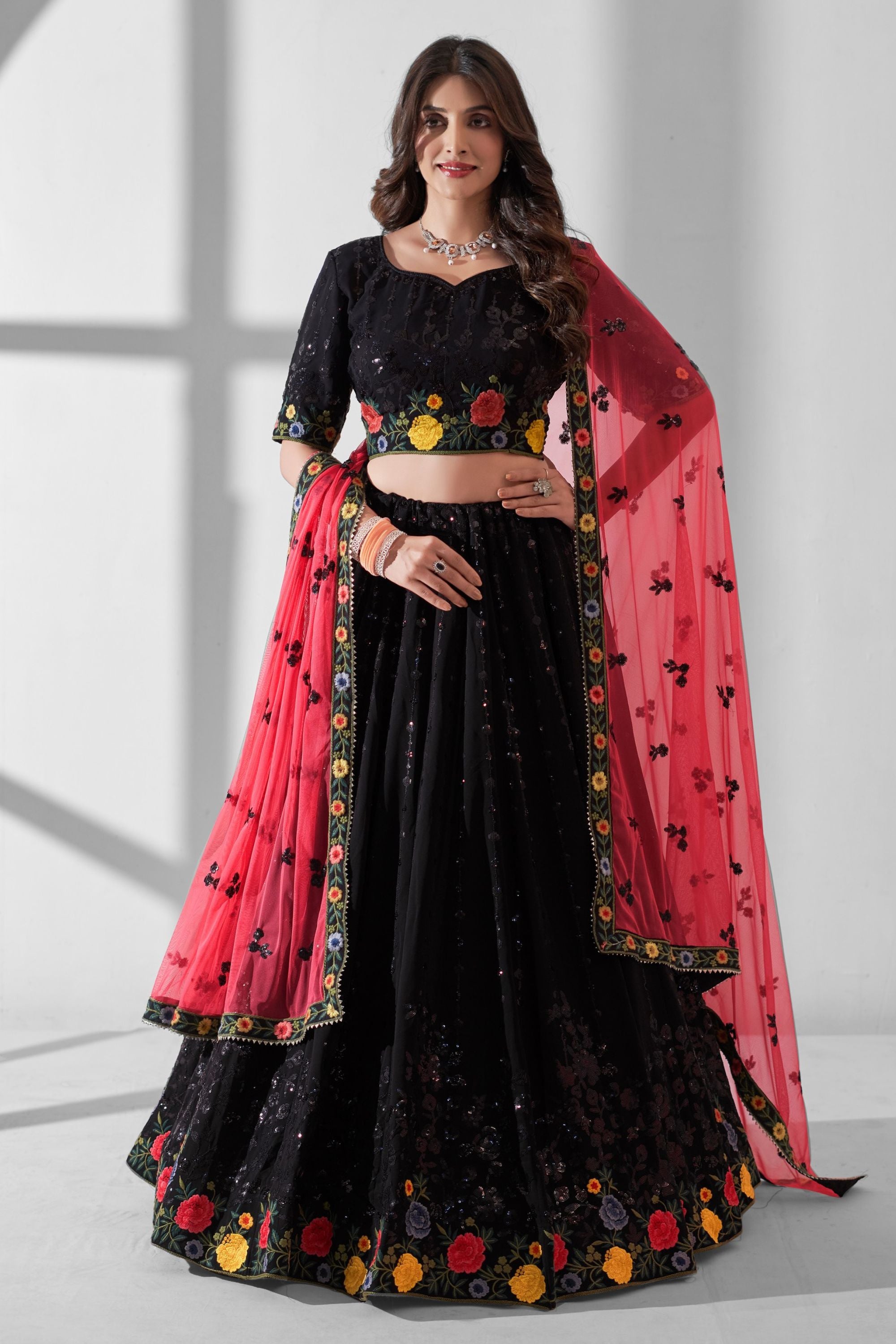 Black Lehenga Choli sold Embroidery Work, Ready to Wear Wedding Bridal Lehenga Choli, Indian Outfit Lehenga Choli Georgette Fabric With Sequences