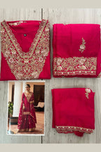 Pink Chinon Silk Plazo Suit For Indian & Pakistani Wedding Festival - Sequence & Thread Embroidery Work, Dori Work