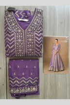 Purple Chinon Silk Anarkali Suit For Indian & Pakistani Wedding Festival - Thread Sequence Embroidery