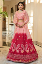 Peach Art Silk Lehenga Choli For Indian Festivals & Weddings - Sequence Embroidery Work, Thread Work
