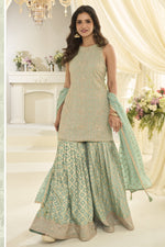 Mint Green Gharara Dress for Mehndi - Swarovski, Zarkan, Embroidery