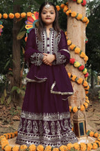 Dark Brown Georgette Kids Wear Girls Gown with Dupatta Suit for Kids for Festivals & Wedding - Sequence Embroidery Work