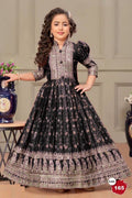 Black Chinon Silk Kids Wear Girls Flower Printed Gown with Dupatta Suit for Kids for Festivals & Wedding - Sequence Embroidery Work, Print Work