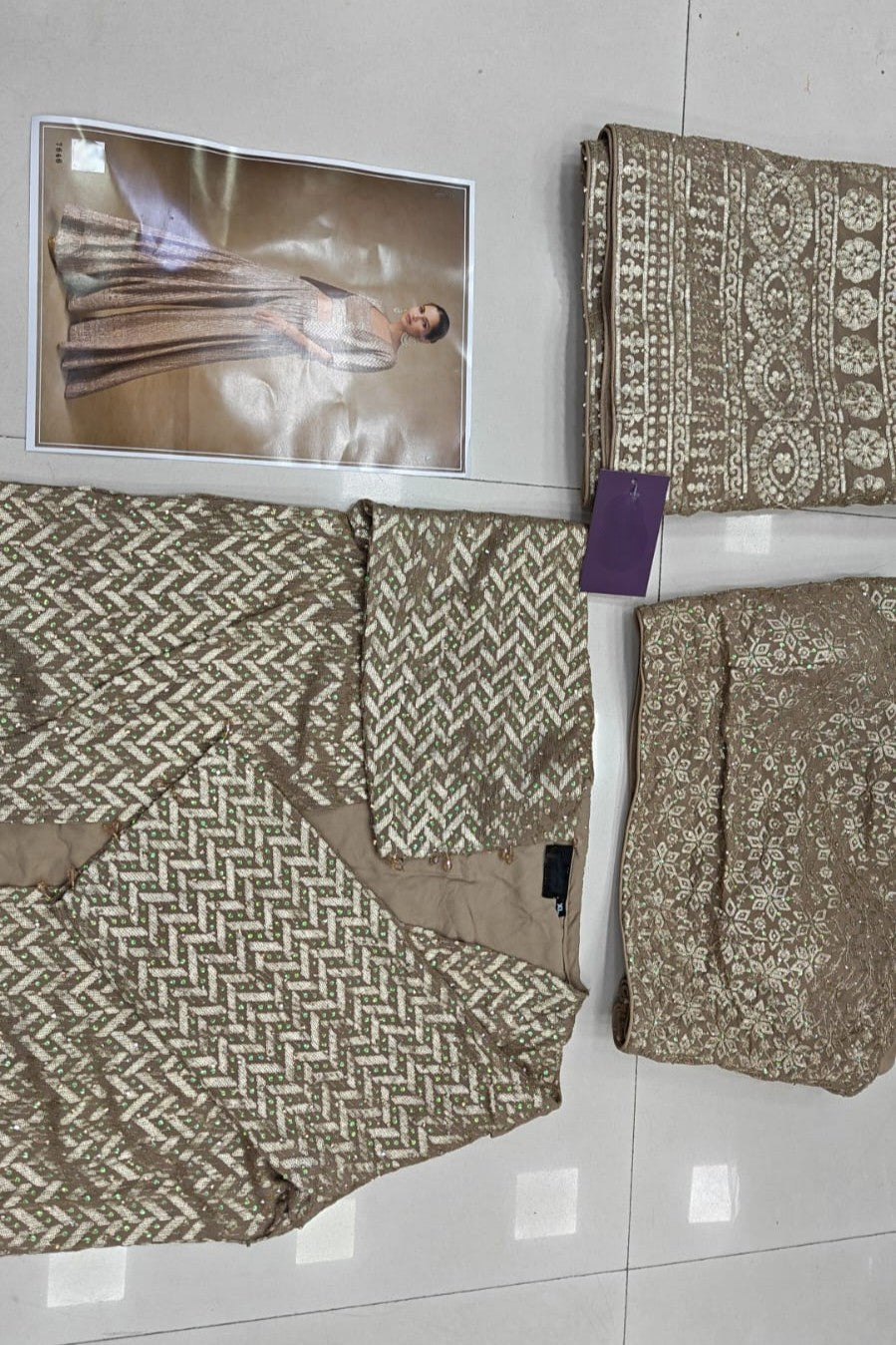 Beige Georgette Palazzo Choli With Jacket For Indian & Pakistani Wedding Festival - Sequins Embroidery Work, Stone Work
