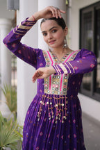 Blue One Piece Garba Outfit with Laheriya Print & Kutchi Patchwork