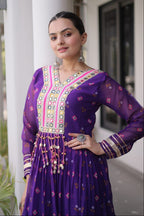 Blue One Piece Garba Outfit with Laheriya Print & Kutchi Patchwork