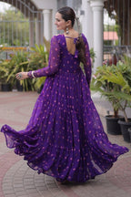 Blue One Piece Garba Outfit with Laheriya Print & Kutchi Patchwork