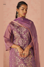 Peach Zari Fancy Fabric Silk Kameez With Pant For Indian & Pakistani Wedding Festival - Thread & Sequins Embroidery Work, Moti Work