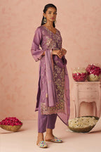 Peach Zari Fancy Fabric Silk Kameez With Pant For Indian & Pakistani Wedding Festival - Thread & Sequins Embroidery Work, Moti Work