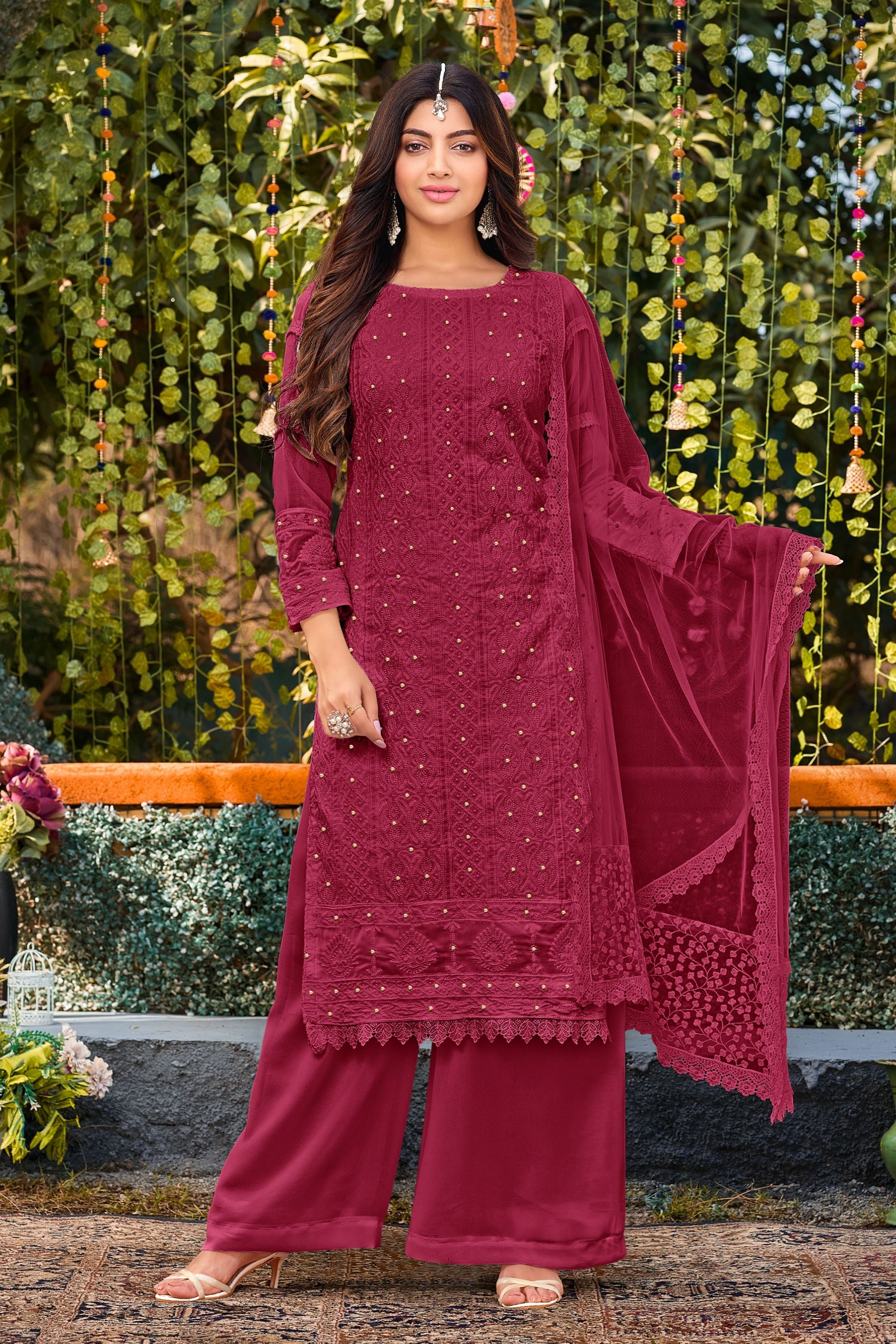 Maroon colour hotsell plazo suit