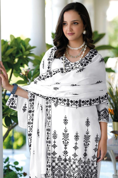 White Mal Mal Sharara Suits for Pakistani Festival & Indian Wedding - Embroidery Work