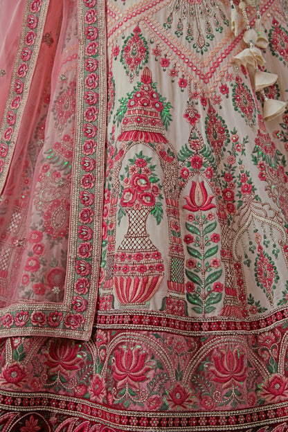 White Net Lehenga Choli For Indian Festivals & Weddings - Sequence Embroidery Work, Dori Work, Zarkan Work, Thread Embroidery Work