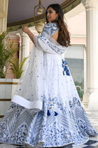 White Satin Sangeet Lehenga Choli with Zari and Sequins Work