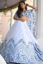 White Satin Sangeet Lehenga Choli with Zari and Sequins Work