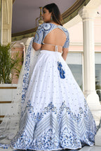 White Satin Sangeet Lehenga Choli with Zari and Sequins Work