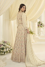 White Georgette Anarkali Dress for Sangeet with Zari and Resham Embroidery