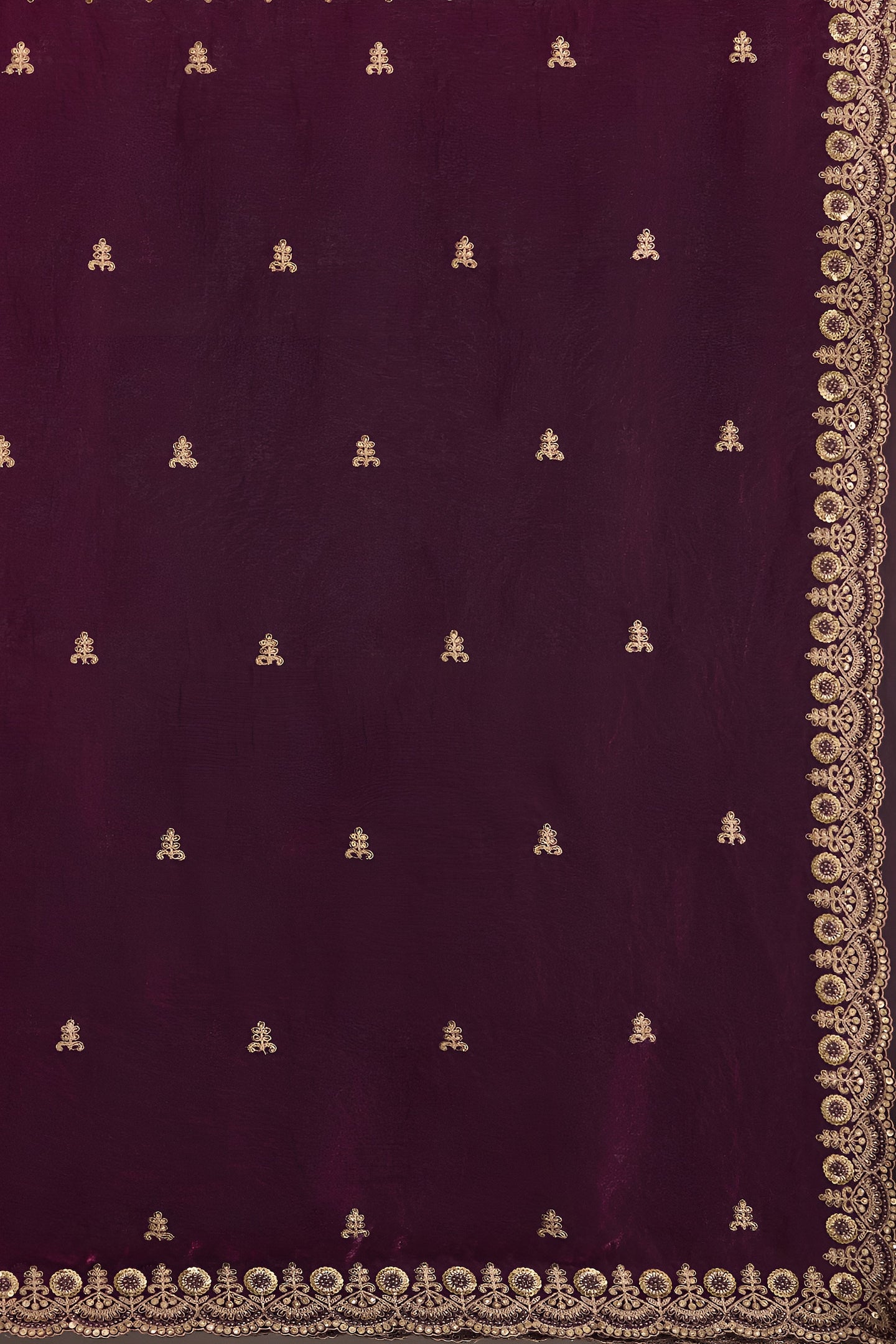 Wine Tissue Saree with Stitched Blouse with Sequin and Pearl Work
