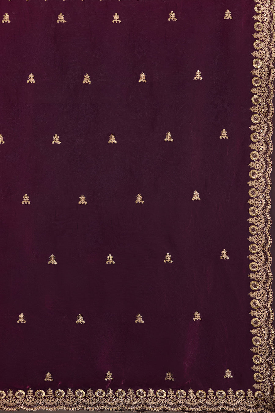 Wine Tissue Saree with Stitched Blouse with Sequin and Pearl Work