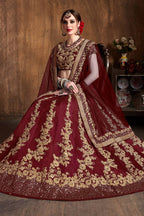 Wine Raw Silk Sequins Lehenga Dress Silk with Embroidery