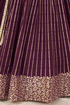 Wine Georgette Embroidered Lehenga Choli with Zari Work