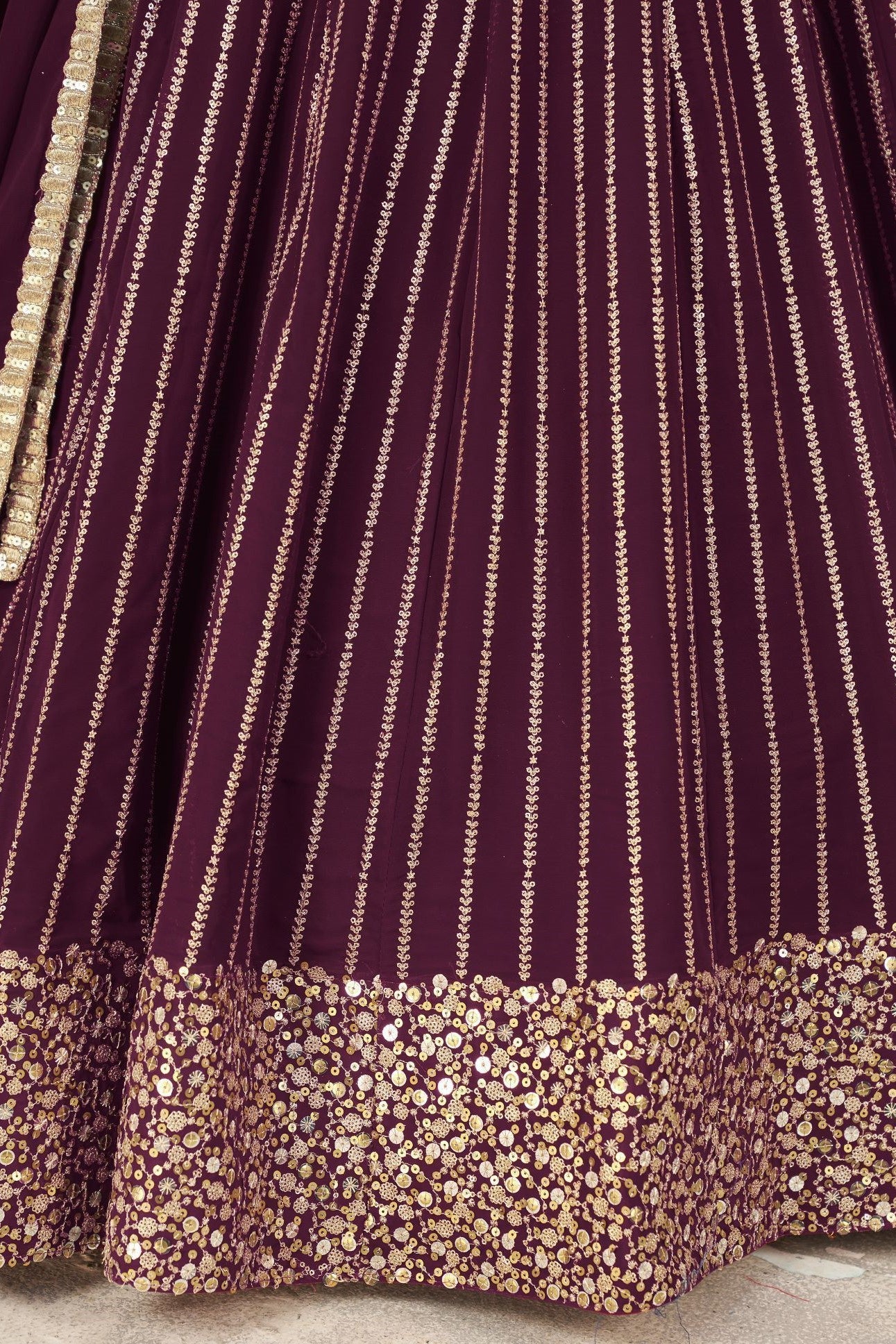 Wine Georgette Embroidered Lehenga Choli with Zari Work