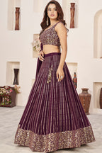 Wine Georgette Embroidered Lehenga Choli with Zari Work