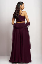 Wine Georgette Palazzo with Blouse with Cap Dupatta For Indian Festivals & Pakistani Weddings - Khatli Work, Hand Work