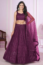 Purple Net Lehenga Choli For Indian & Pakistani Wedding Festival - Sequins & Thread Embroidery Work