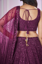 Purple Net Lehenga Choli For Indian & Pakistani Wedding Festival - Sequins & Thread Embroidery Work
