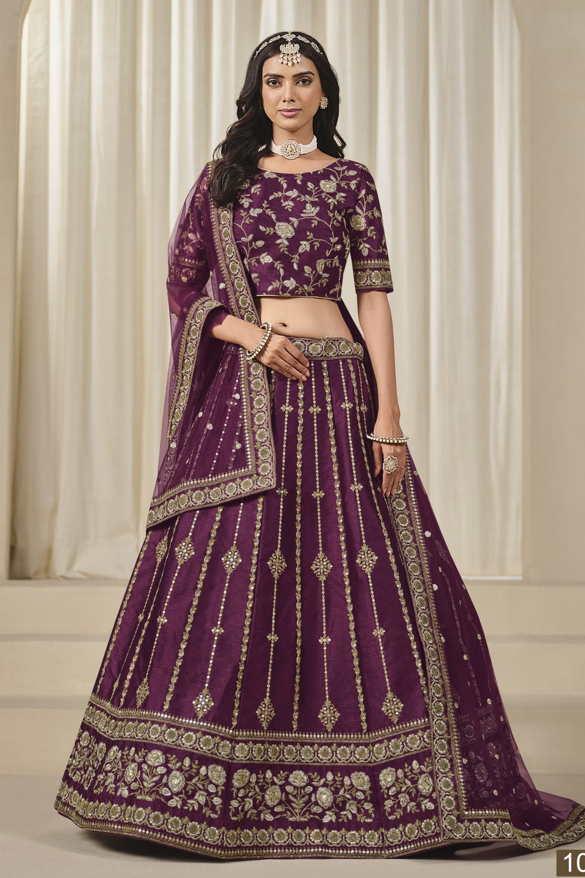 Wine Purple Sequins Embroidered Indian Lehenga Choli for Wedding