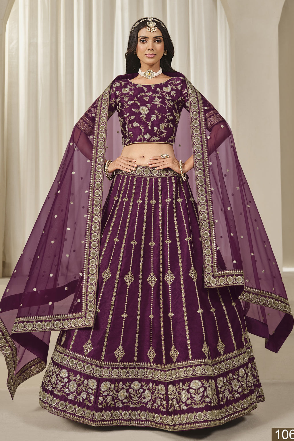 Wine Purple Sequins Embroidered Indian Lehenga Choli for Wedding