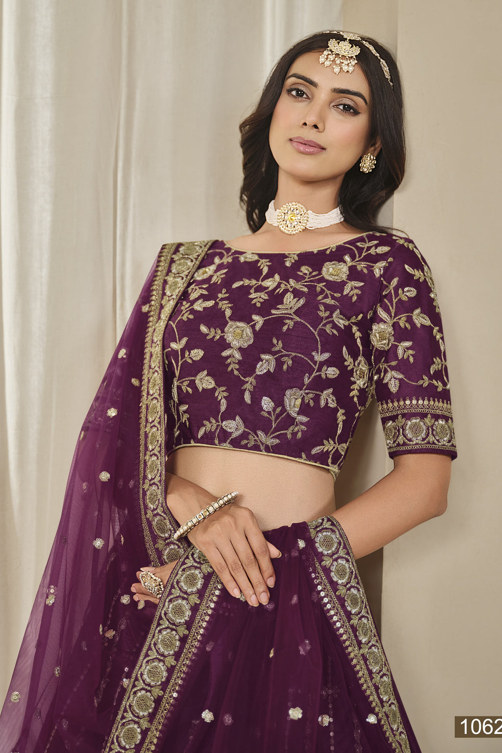 Wine Purple Sequins Embroidered Indian Lehenga Choli for Wedding