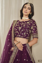 Wine Purple Sequins Embroidered Indian Lehenga Choli for Wedding