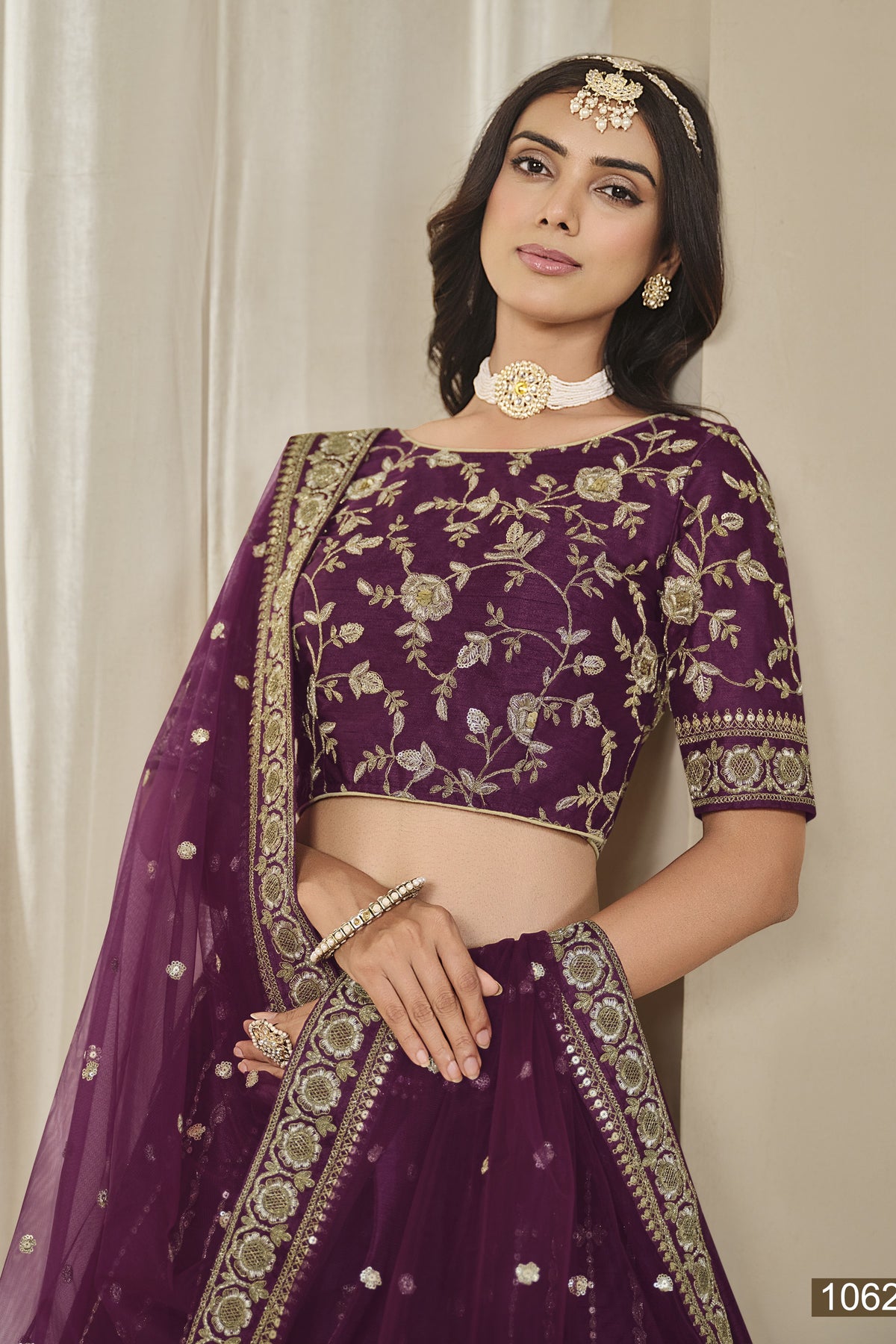 Wine Purple Sequins Embroidered Indian Lehenga Choli for Wedding
