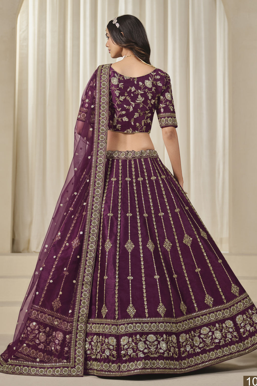 Wine Purple Sequins Embroidered Indian Lehenga Choli for Wedding