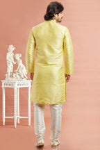 Yellow Banarasi Art Silk Plain Kurta Pajama for Men for Festival & Wedding - Embroidery Work