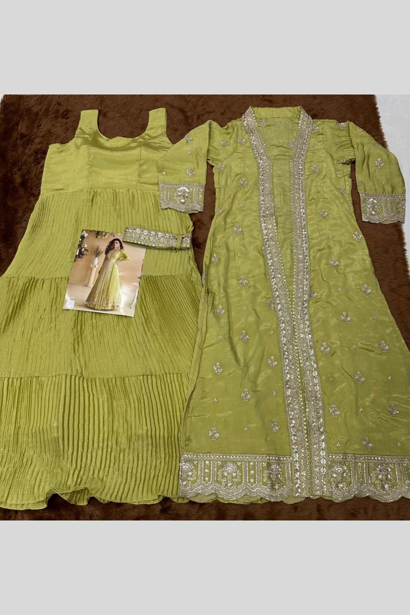 Yellow Chinon Silk Anarkali Wear with Jacket and Sequins Embroidery