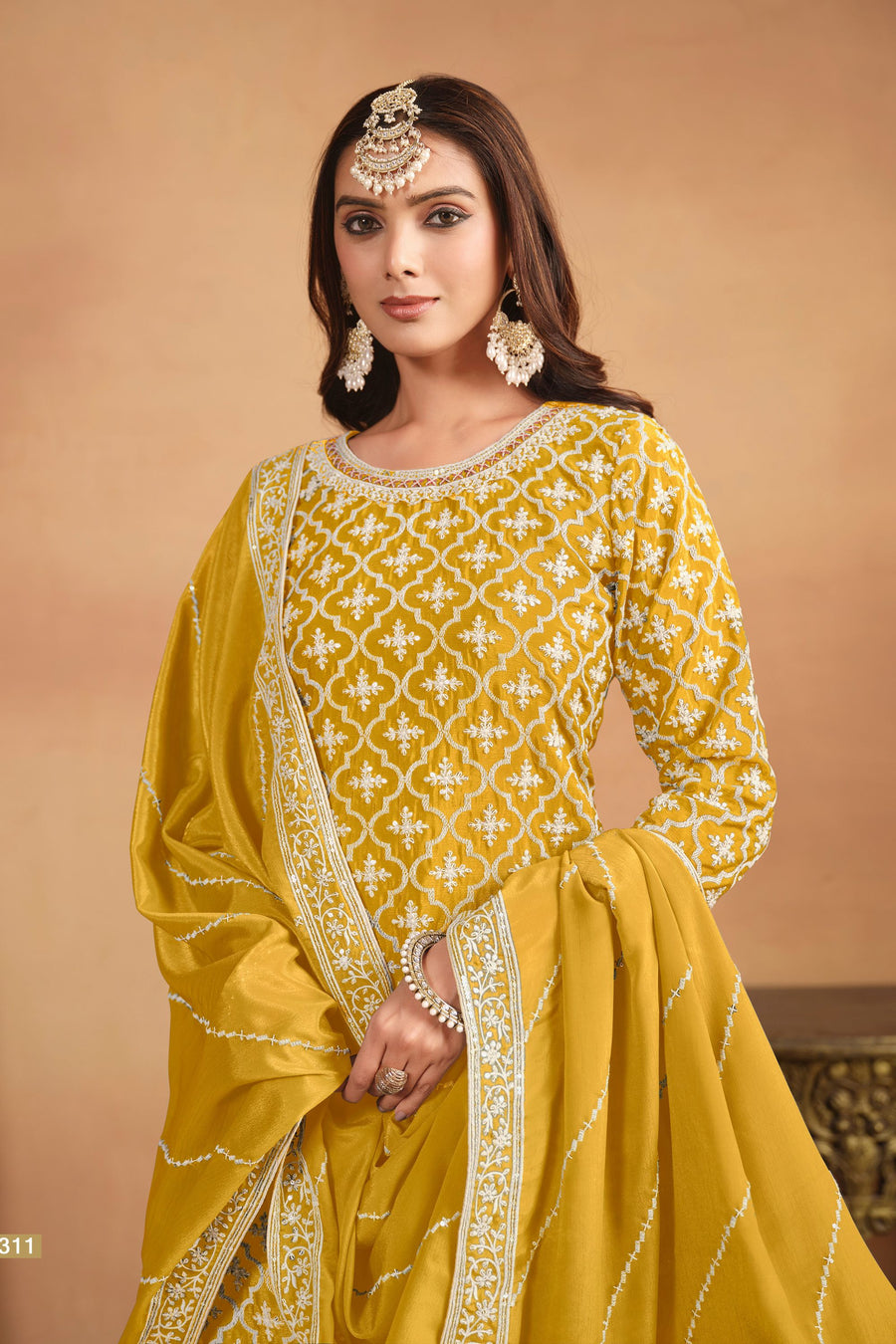 Yellow Chinon Silk Lehenga Choli with Multicolor Lehenga For Indian Festivals & Pakistani Weddings - Thread Embroidery Work