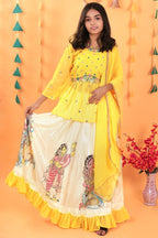 Yellow Georgette Kids Wear Girls Lehenga Choli with Dupatta Suit for Kids for Festivals & Wedding - Sequence Embroidery Work, Print Work