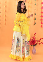 Yellow Georgette Kids Wear Girls Lehenga Choli with Dupatta Suit for Kids for Festivals & Wedding - Sequence Embroidery Work, Print Work