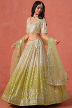 Yellow Georgette Lehenga Choli For Indian & Pakistani Wedding Festival - Sequins & Thread Embroidery Work, Zari Work