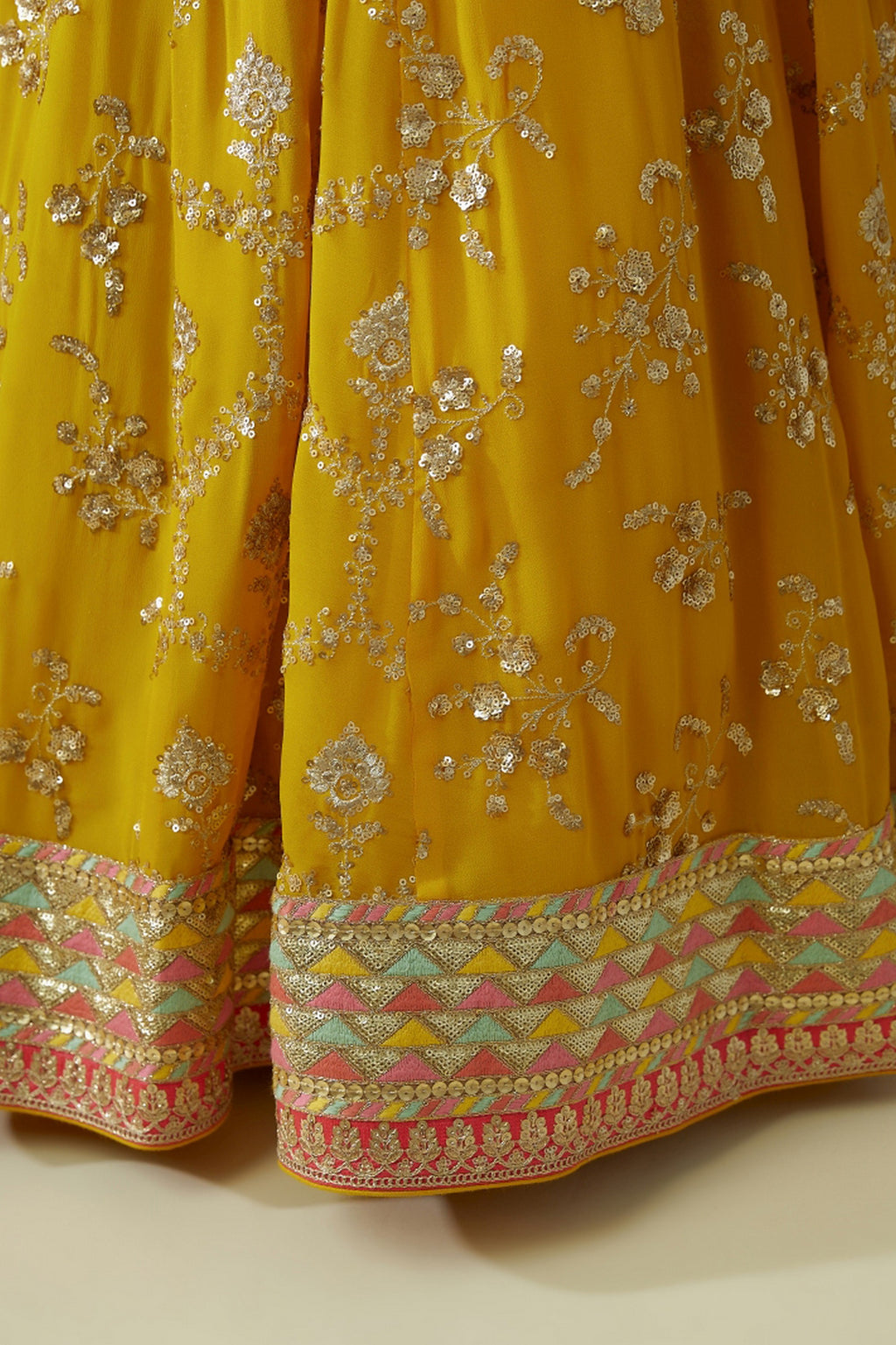 Yellow Georgette Lehenga Choli For Indian & Pakistani Wedding Festival - Zari Work, Sequence Embroidery Work, Thread Embroidery Work, Print Work