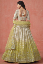 Yellow Georgette Lehenga Choli For Indian & Pakistani Wedding Festival - Sequins & Thread Embroidery Work, Zari Work