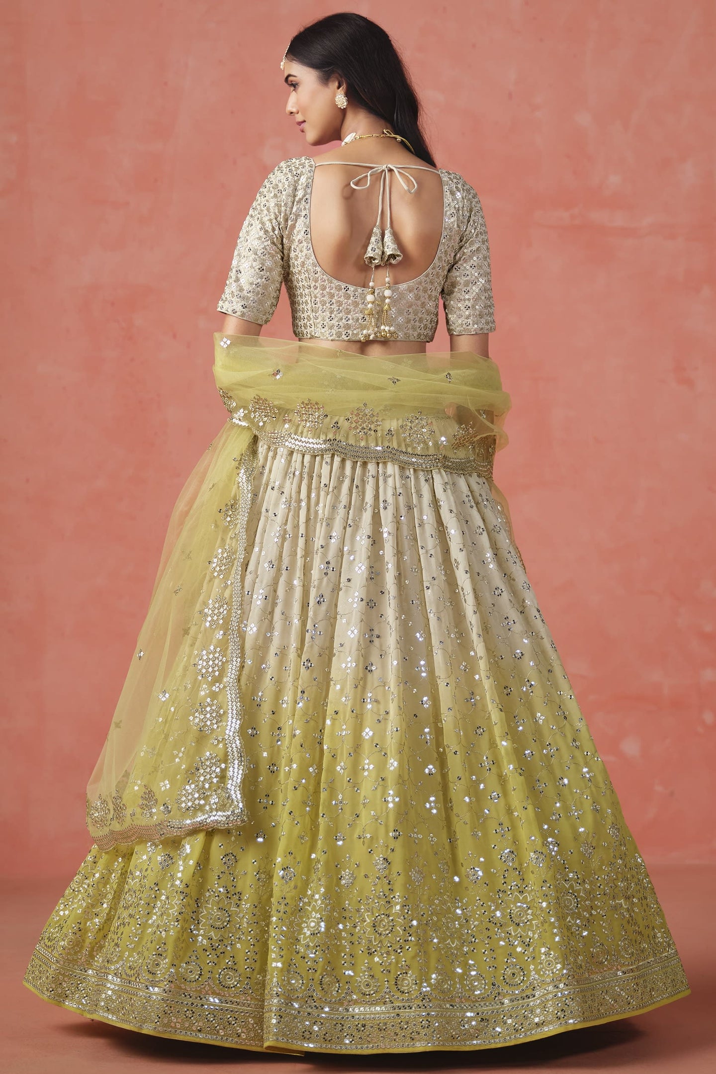 Yellow Georgette Lehenga Choli For Indian & Pakistani Wedding Festival - Sequins & Thread Embroidery Work, Zari Work