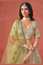 Yellow Georgette Lehenga Choli For Indian & Pakistani Wedding Festival - Sequins & Thread Embroidery Work, Zari Work